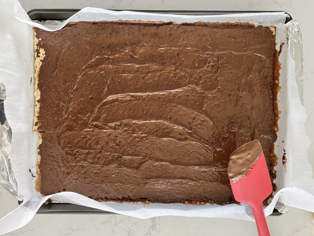 An image of matzah crunch prior to cutting