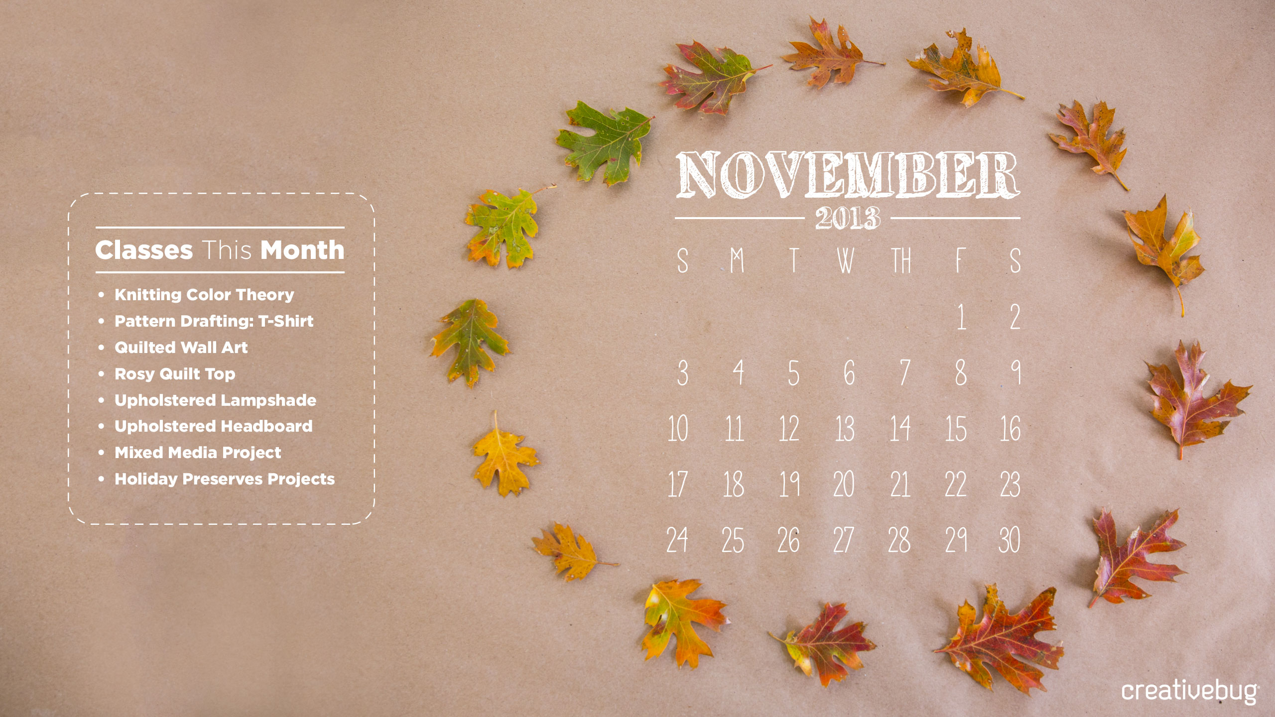 November Desktop Calendar Creativebug Craft Classes &