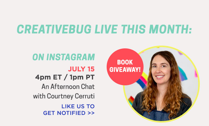 A graphic banner announcing an Instagram live show with Courtney Cerruti and a book giveaway

