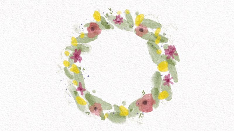 image of a wreath that was digitally painted with watercolor using Procreate
